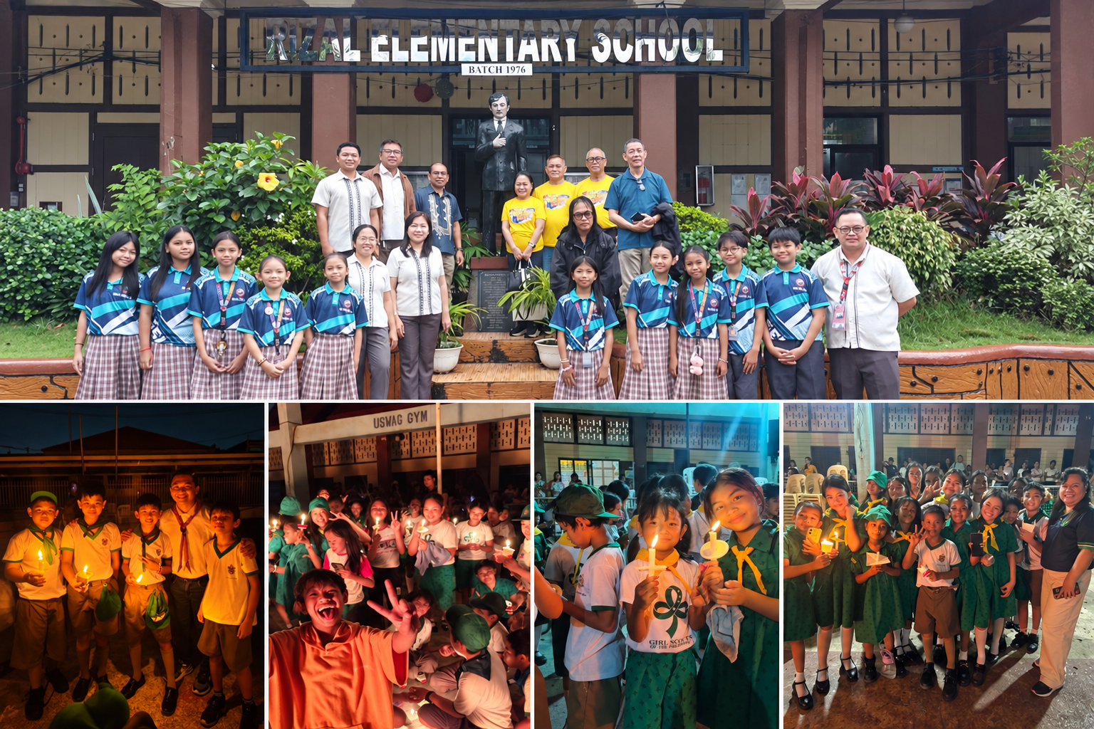Rizal Elementary School pupils, teachers, alumni, and scouting activities